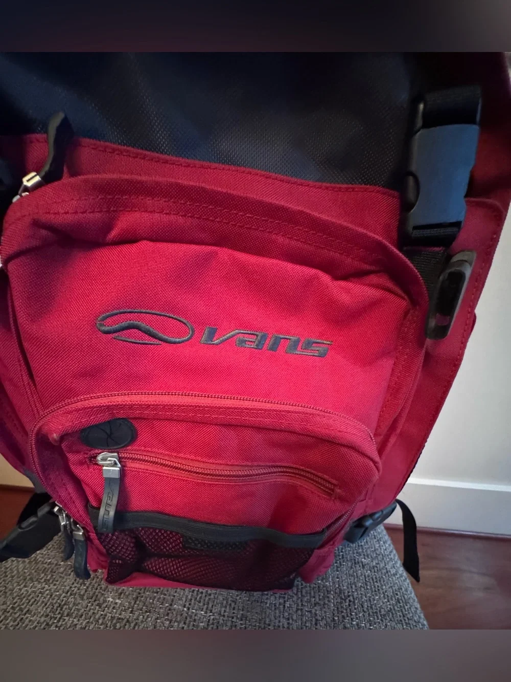 Vintage Vans Men's Red and Blue Multi-Pocket Backpack